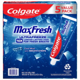 Colgate MaxFresh Toothpaste with Mini Breath Strips, Cool Mint – 7.3 oz, 5 Pack