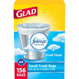Glad Small Twist-Tie White Trash Bags, Fresh Clean Scent with Febreze Freshness, 4 gal. – 156 Count