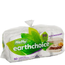 Hefty Earthchoice 3-Compartment Hinged Lid Containers, 9" – 50 Count