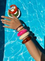 💖🤍 2-Piece Open C Resin Bangle Set – Hot Pink & Clear Statement Bracelets