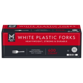Member's Mark White Plastic Forks, Heavyweight 600 Count