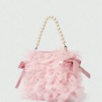 🎀💖 Pink Mesh Bow & Faux Pearl Chain Handbag
