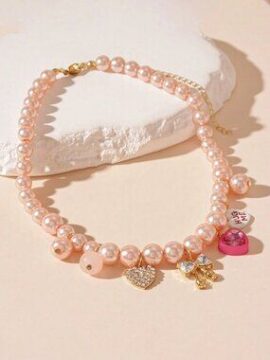 💖✨ Faux Pearl Heart Charm Necklace – Elegant Glam Statement Jewelry ✨💖