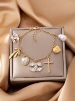 ✨💛 Gold Heart & Bow Charm Bracelet – Elegant Rhinestone Jewelry 💛✨