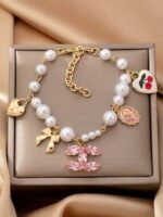 ✨🍒 Cherry & Pearl Charm Bracelet – Pink Crystal Elegant Jewelry 🍒✨