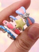 🎀 Colorful Bow & Star Ring Set Cute Dopamine Jewelry 4PCS