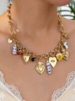 ✨ Gold Heart Charm Cherry Evil Eye Statement Necklace ✨