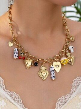 ✨ Gold Heart Charm Cherry Evil Eye Statement Necklace ✨