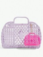 Mauve Purple Hollow Mesh Top Handle Bag With Mini Charm