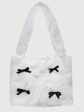 Cute Bow Mesh Shoulder Bag Ballet Style Square Mini Valentine Bag