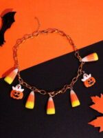 Halloween Candy Corn Ghost Pumpkin Pendant Necklace Cute Jewelry