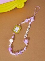 Handmade Purple Beaded Phone Chain Cute Mobile Lanyard Strap Charm