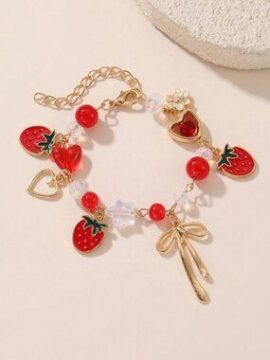 Cute Cherry Strawberry Bow Heart Flower Bracelet Women Jewelry
