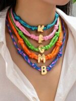 💛 Orange Braided Initial M Necklace Gold Bubble Letter Choker
