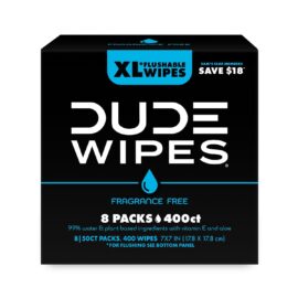 DUDE WIPES XL Fragrance Free Flushable Wet Wipes | 8 Packs of 50 (400 Total)